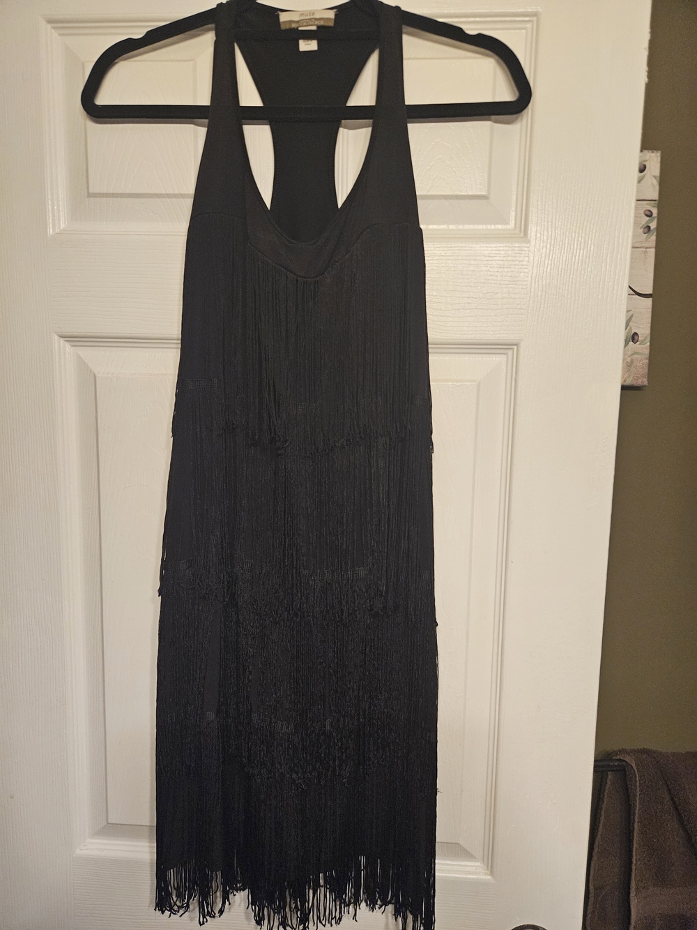 Boston Proper Black Fringe Mini Dress